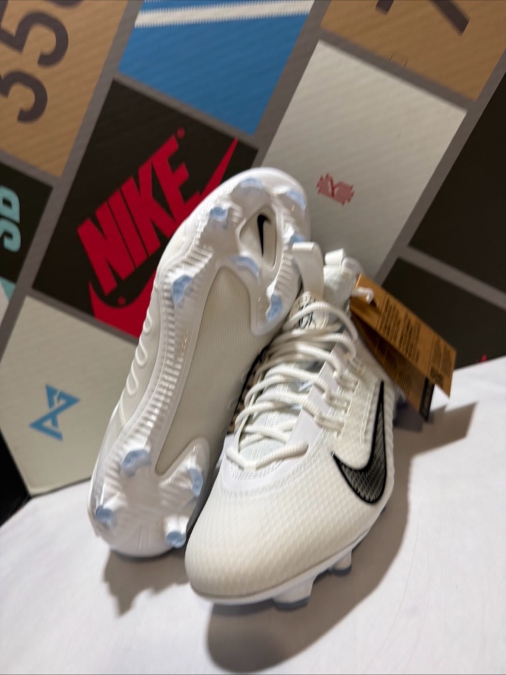 Nike Huarache 9 Elite Mid LAX Lacrosse Cleats White Black - Picture 6 of 7